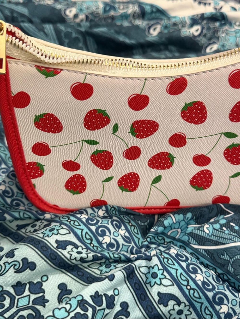 Red Strawberry Print Shoulder Bag